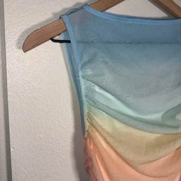 NWT ABERCROMBIE & FITCH The Trevor Project pastel rainbow ruched mesh dress XST - Picture 5 of 7